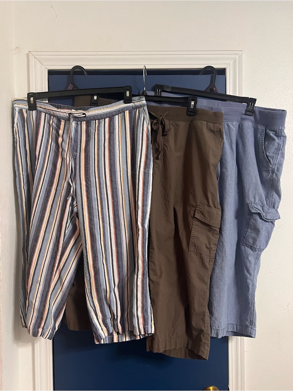 1x BUNDLE: Casual Summer Pants Trio - Striped, Brown Cargo, Light Blue Cargo